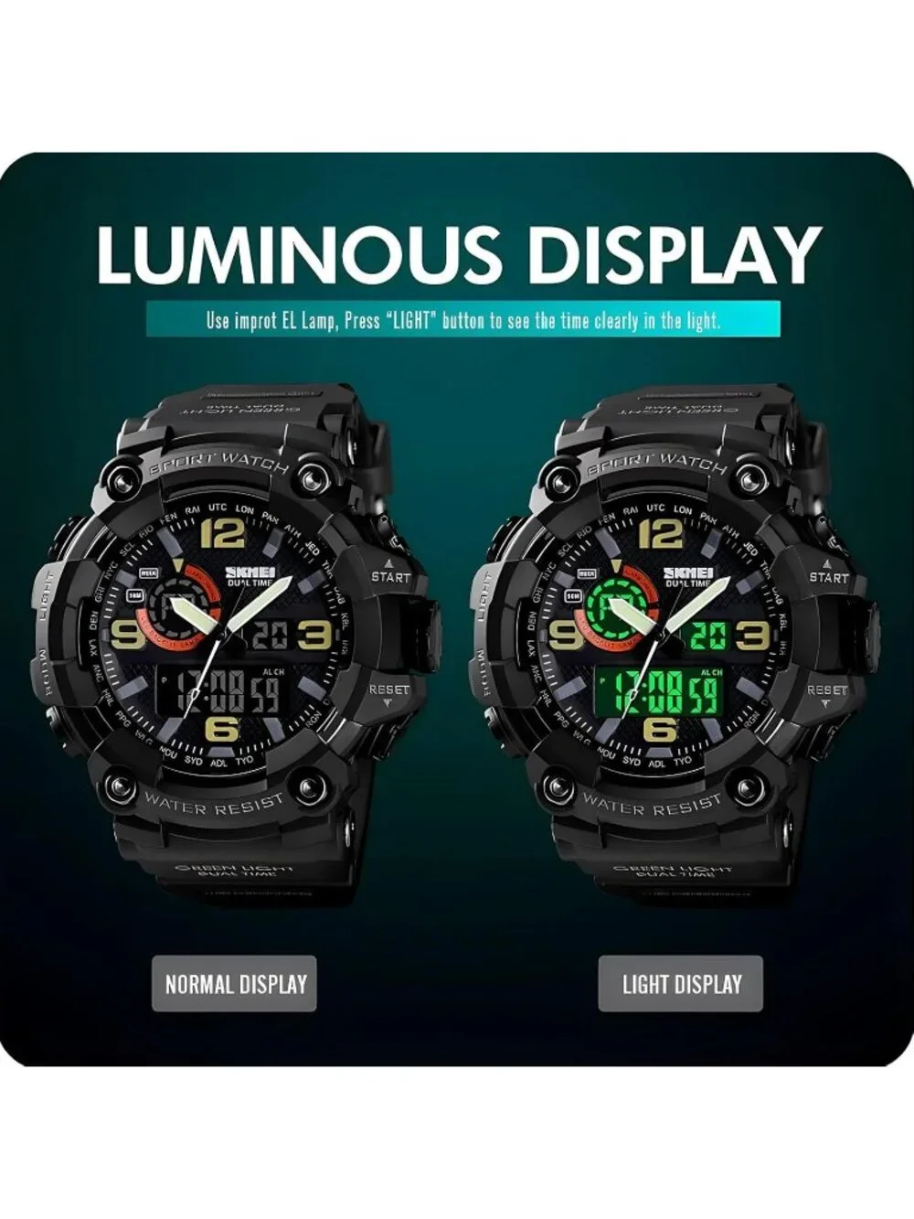 Men Denim&Blue Analog Quartz S-Shock Waterproof Outdoor Sports LED Digital Watch